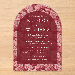 Invitations En Acrylique Mariage Élégant Rose Classieux Gardenias Pétales