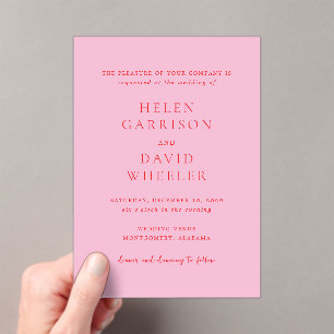 Invitations En Acrylique Mariage Élégant Rose et Rouge Classique