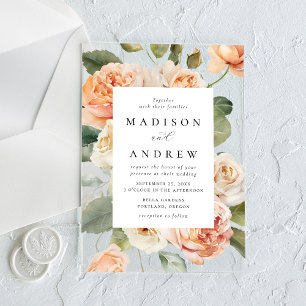 Invitations En Acrylique Mariage Élégant Rose Pêche