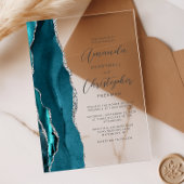 Invitations En Acrylique Mariage élégant sarcelle argent agate script