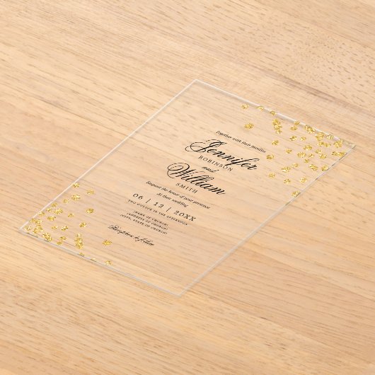 Invitations En Acrylique Mariage Élégant script roman Gold Confetti (Poser)