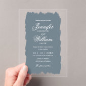 Invitations En Acrylique Mariage Élégant Script romantique Dusty Blue Paint (In situ (ordinateur de poche))