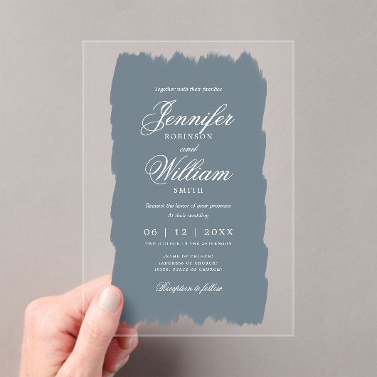 Invitations En Acrylique Mariage Élégant Script romantique Dusty Blue Paint (In situ (ordinateur de poche))
