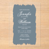 Invitations En Acrylique Mariage Élégant Script romantique Dusty Blue Paint (Recto)
