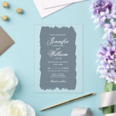 Invitations En Acrylique Mariage Élégant Script romantique Dusty Blue Paint (Insitu (Mariage))