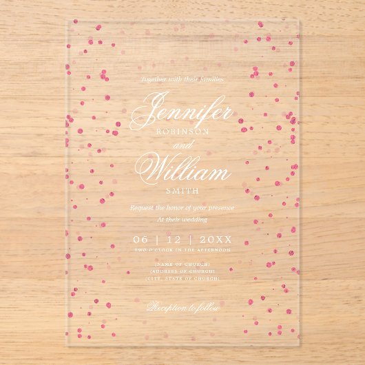 Invitations En Acrylique Mariage Élégant Script romantique Fuseau rose (Recto)