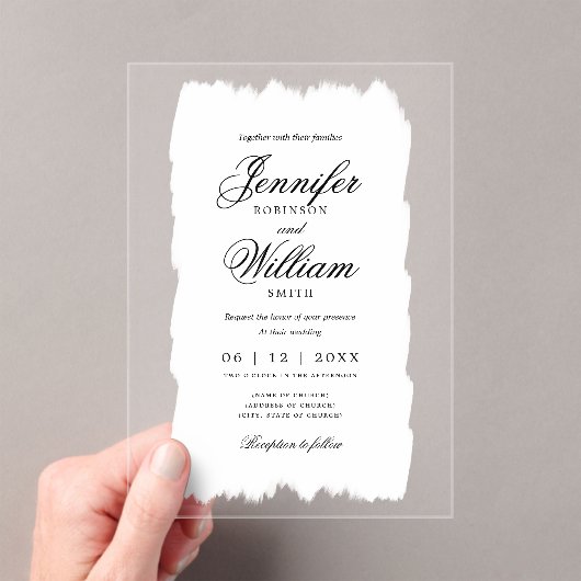 Invitations En Acrylique Mariage Élégant Script romantique Peinture blanche (In situ (ordinateur de poche))
