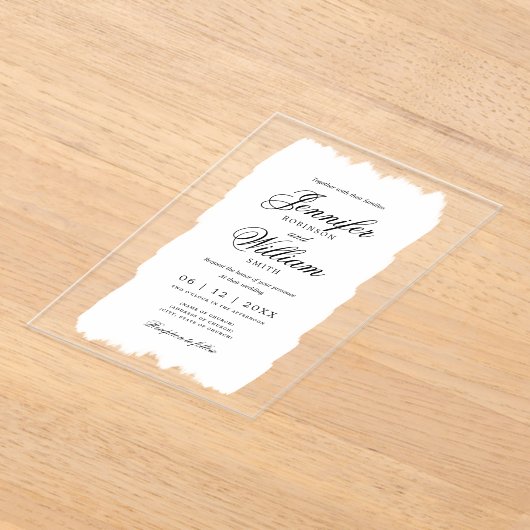 Invitations En Acrylique Mariage Élégant Script romantique Peinture blanche (Poser)