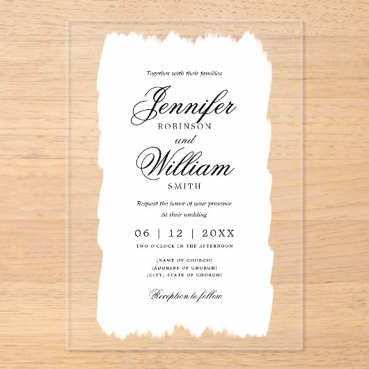 Invitations En Acrylique Mariage Élégant Script romantique Peinture blanche (Recto)