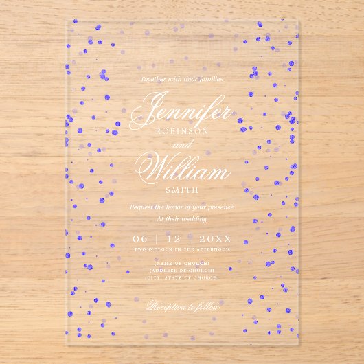 Invitations En Acrylique Mariage Élégant Script romantique Spectacle violet (Recto)