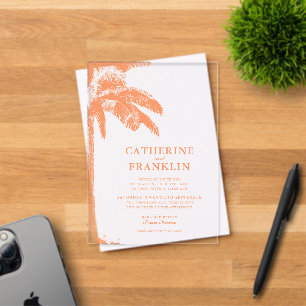 Invitations En Acrylique Mariage Élégant sous les Palmiers Tropicaux