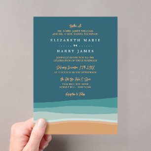 Invitations En Acrylique Mariage élégant sur une plage océanique abstraite
