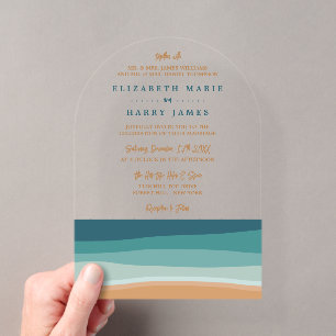 Invitations En Acrylique Mariage élégant sur une plage océanique abstraite