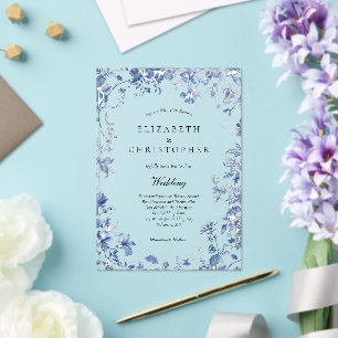Invitations En Acrylique Mariage élégant toile florale aquarelle bleu pouss