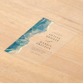 Invitations En Acrylique Mariage élégant Turquoise Bleu Or Agate (Poser)