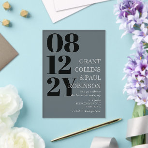 Invitations En Acrylique Mariage Élégant Typographie Noir Gris Grande Date