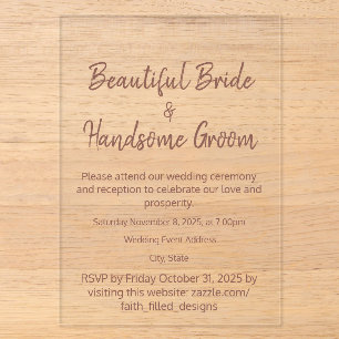 Invitations En Acrylique Mariage Élégant Typographie Rustique Bourgogne Cla
