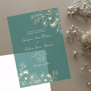 Invitations En Acrylique Mariage Élégant Vert et Or