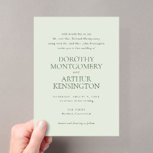 Invitations En Acrylique Mariage Élégant Vert Sauge Moderne