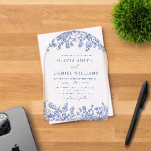 Invitations En Acrylique Mariage Élégant Victorien Fleurs Bleues Sauvages