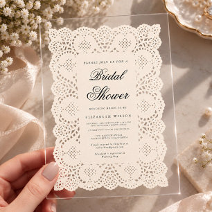 Invitations En Acrylique Mariage Élégant Vintage avec Dentelle en Papier