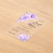 Invitations En Acrylique Mariage élégant Violet Rose thème floral (Poser)