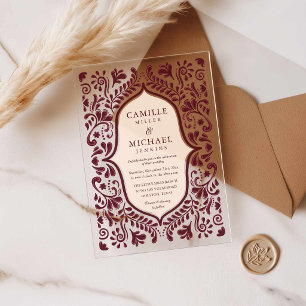 Invitations En Acrylique Mariage en Acrylique Burgundy Mexican Talavera