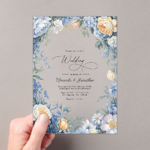 Invitations En Acrylique Mariage en bleu poudre, mousseline de citron et bl