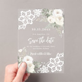 Invitations En Acrylique Mariage en dentelle fleurie blanche Enregistrer la (In situ (ordinateur de poche))