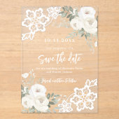 Invitations En Acrylique Mariage en dentelle fleurie blanche Enregistrer la (Recto)