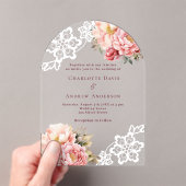 Invitations En Acrylique Mariage en dentelle fleurie de pêche rose (In situ (ordinateur de poche))
