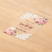 Invitations En Acrylique Mariage en dentelle fleurie pêche rose Enregistrer (Poser)