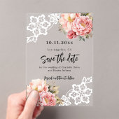Invitations En Acrylique Mariage en dentelle fleurie pêche rose Enregistrer (In situ (ordinateur de poche))