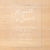 Invitations En Acrylique Mariage en écriture calligraphique bohème blanche (Recto)