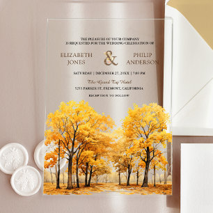 Invitations En Acrylique Mariage en forêt automnale avec chênes