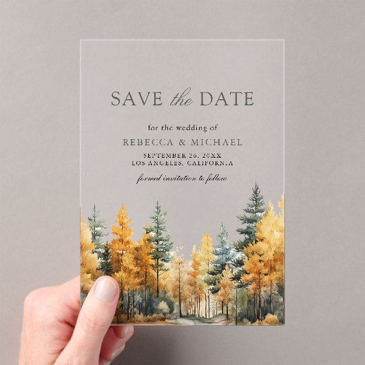 Invitations En Acrylique Mariage en forêt automnale rustique, Enregistrez l (In situ (ordinateur de poche))
