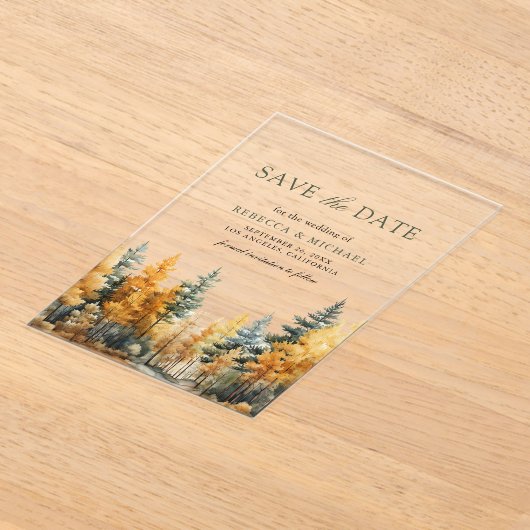 Invitations En Acrylique Mariage en forêt automnale rustique, Enregistrez l (Poser)