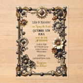 Invitations En Acrylique Mariage en métal gothique argent et or Steampunk (Recto)