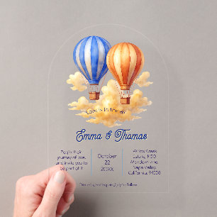 Invitations En Acrylique Mariage en montgolfière Voyage Amour dans l'Air
