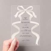 Invitations En Acrylique Mariage en ruban ivoire élégant (In situ (ordinateur de poche))