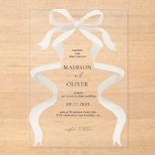 Invitations En Acrylique Mariage en ruban ivoire élégant (Recto)