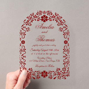 Invitations En Acrylique Mariage en Talavera Mexicaine Rouge