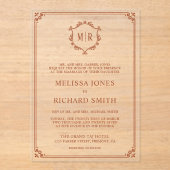 Invitations En Acrylique Mariage en terre cuite monogramme minimum (Recto)