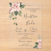 Invitations En Acrylique Mariage espagnol rose Floral (Recto)