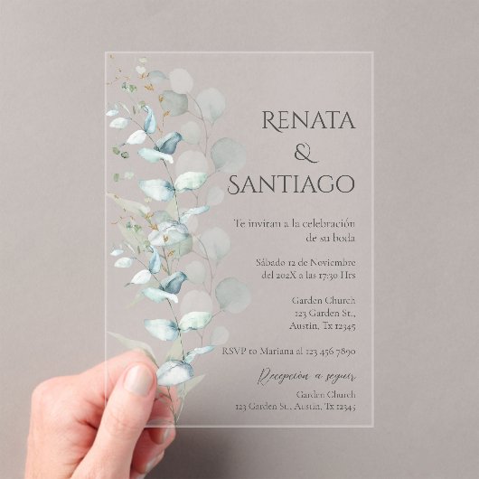 Invitations En Acrylique Mariage espagnol Sage Greenery (In situ (ordinateur de poche))