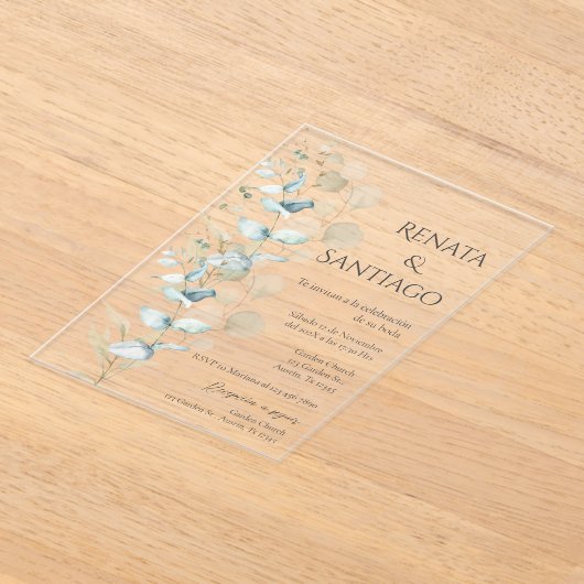 Invitations En Acrylique Mariage espagnol Sage Greenery (Poser)