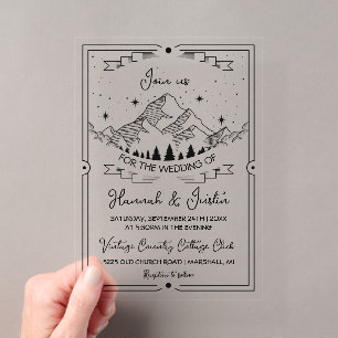 Invitations En Acrylique Mariage étoilé montagnard rustique dessiné à la ma