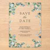 Invitations En Acrylique Mariage Eucalyptus Enregistrer la date (Recto)