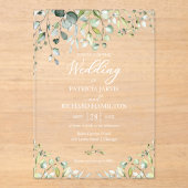 Invitations En Acrylique Mariage Eucalyptus vert (Recto)