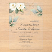 Invitations En Acrylique Mariage Eucalyptus vert (Recto)